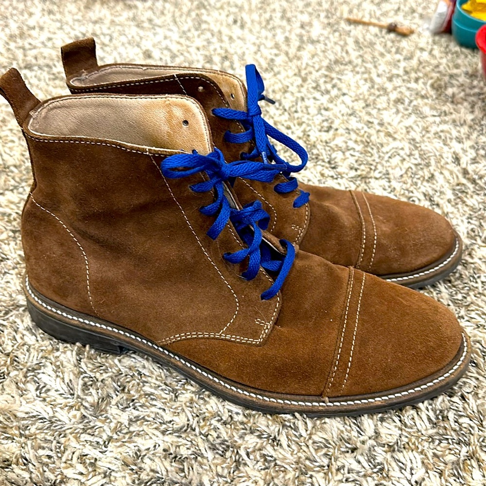 Amazon Brand - FIND MEN’S BROWN SUEDE LEATHER LACE UP BootS Size 10 BLUE LACES